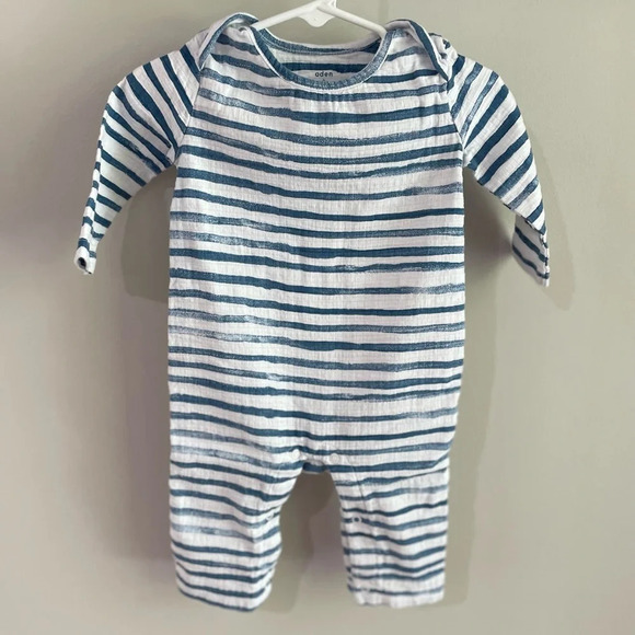 Aden + Anais - Baby - White/Blue Muslin Long Sleeve Romper - 3-6 Months - EUC! - Picture 8 of 9
